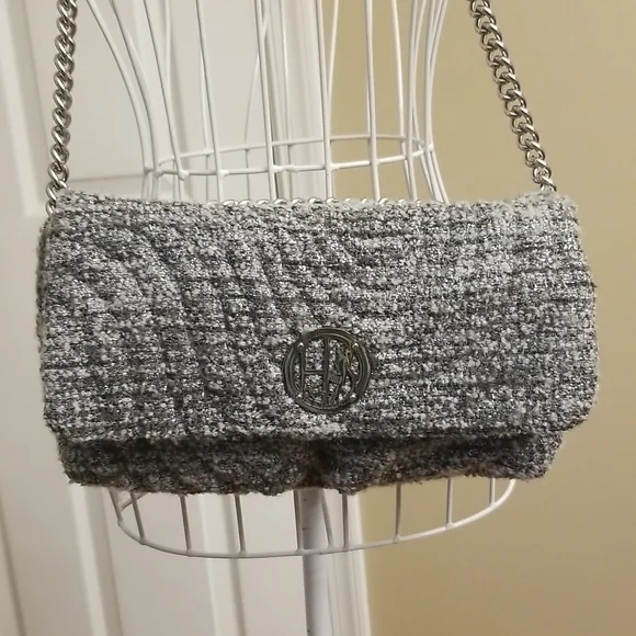 henri bendel Bags Henri Bendel Silver Glittering Bag With Silver Chain Black Leather Strap Poshmark